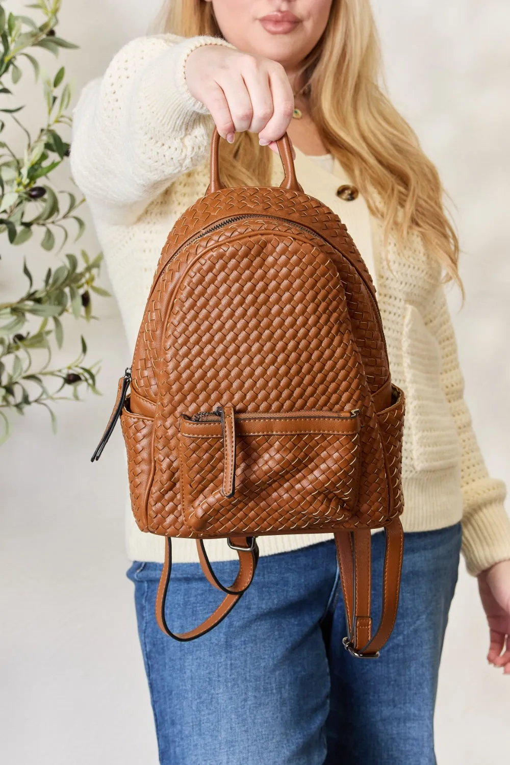 PLeather Woven Backpack